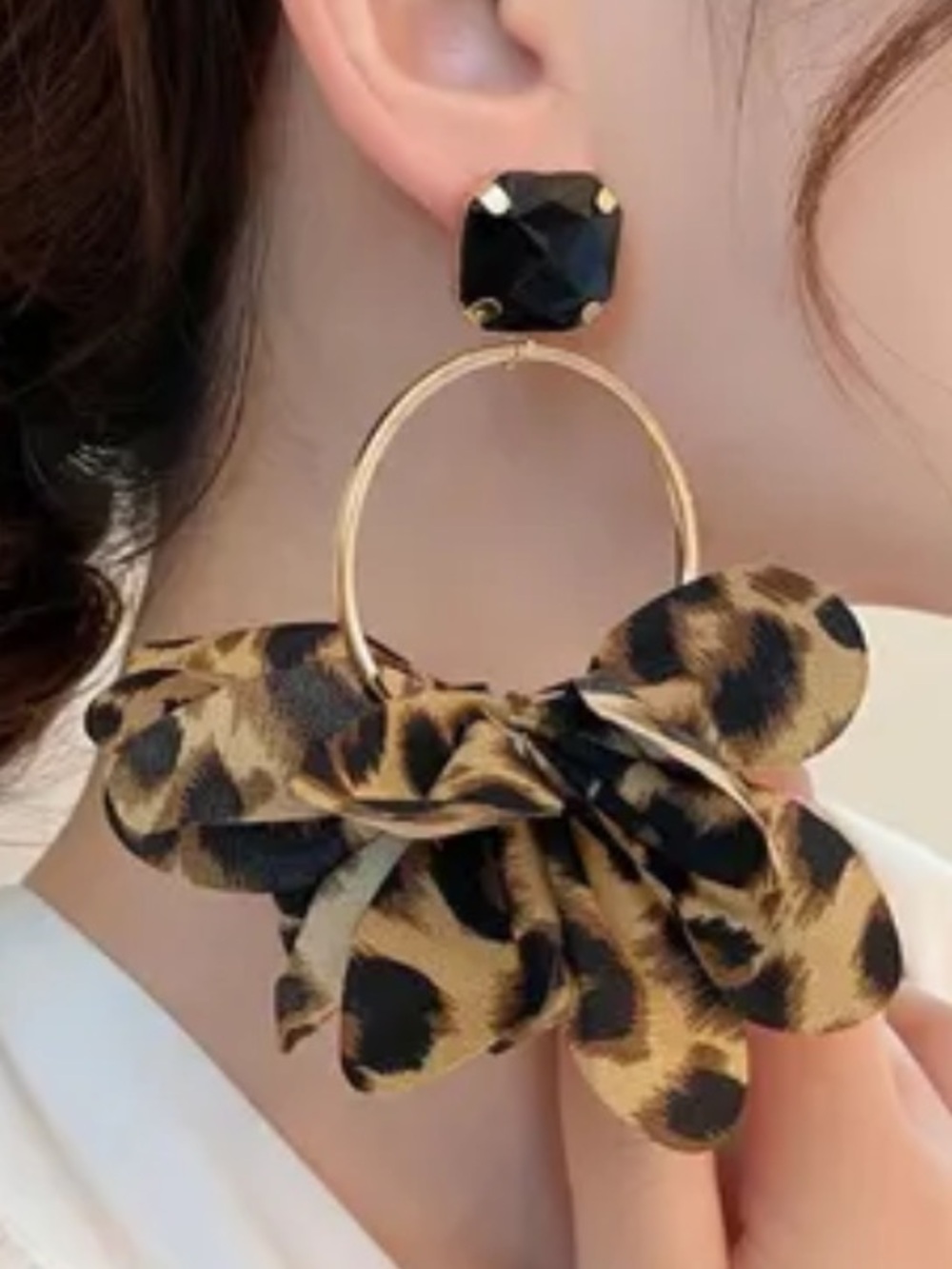 The Auntie Gold Tone Hoop & Animal Print Pierce Earrings